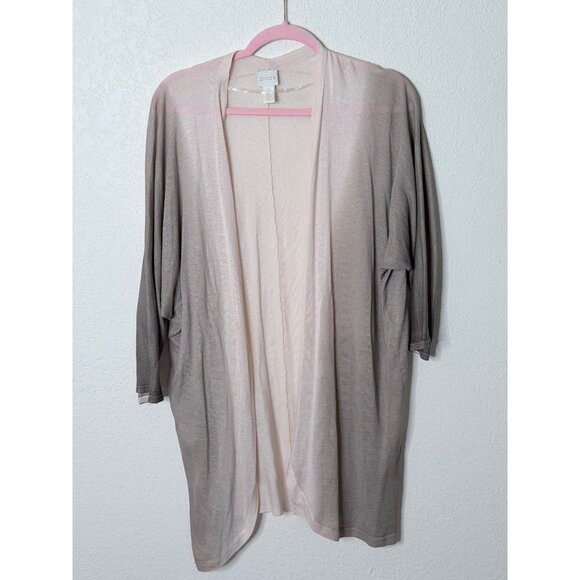 Chicos 3 Open Front Long Sweater Cardigan Size XL Beige Ombre Lightweight Ramie - Picture 1 of 10
